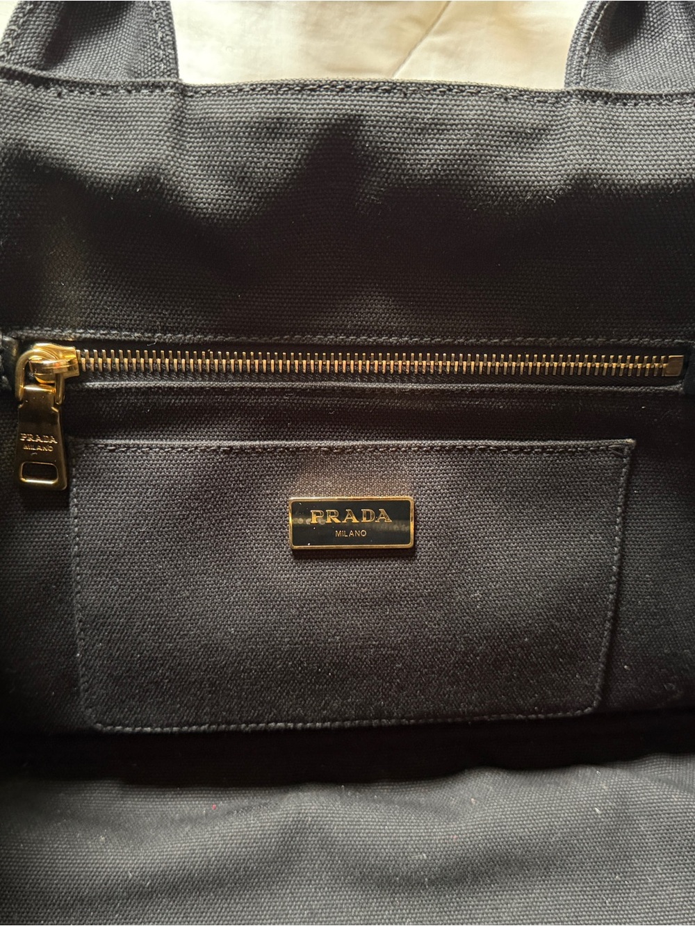 Prada Medium Green, Black & White Stripe Canapa Canvas Tote - Picture 6 of 8